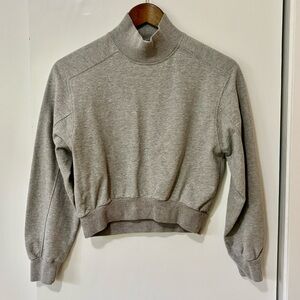 Zara| Grey Mock Turtleneck Cropped Fleece Sweater Sz S